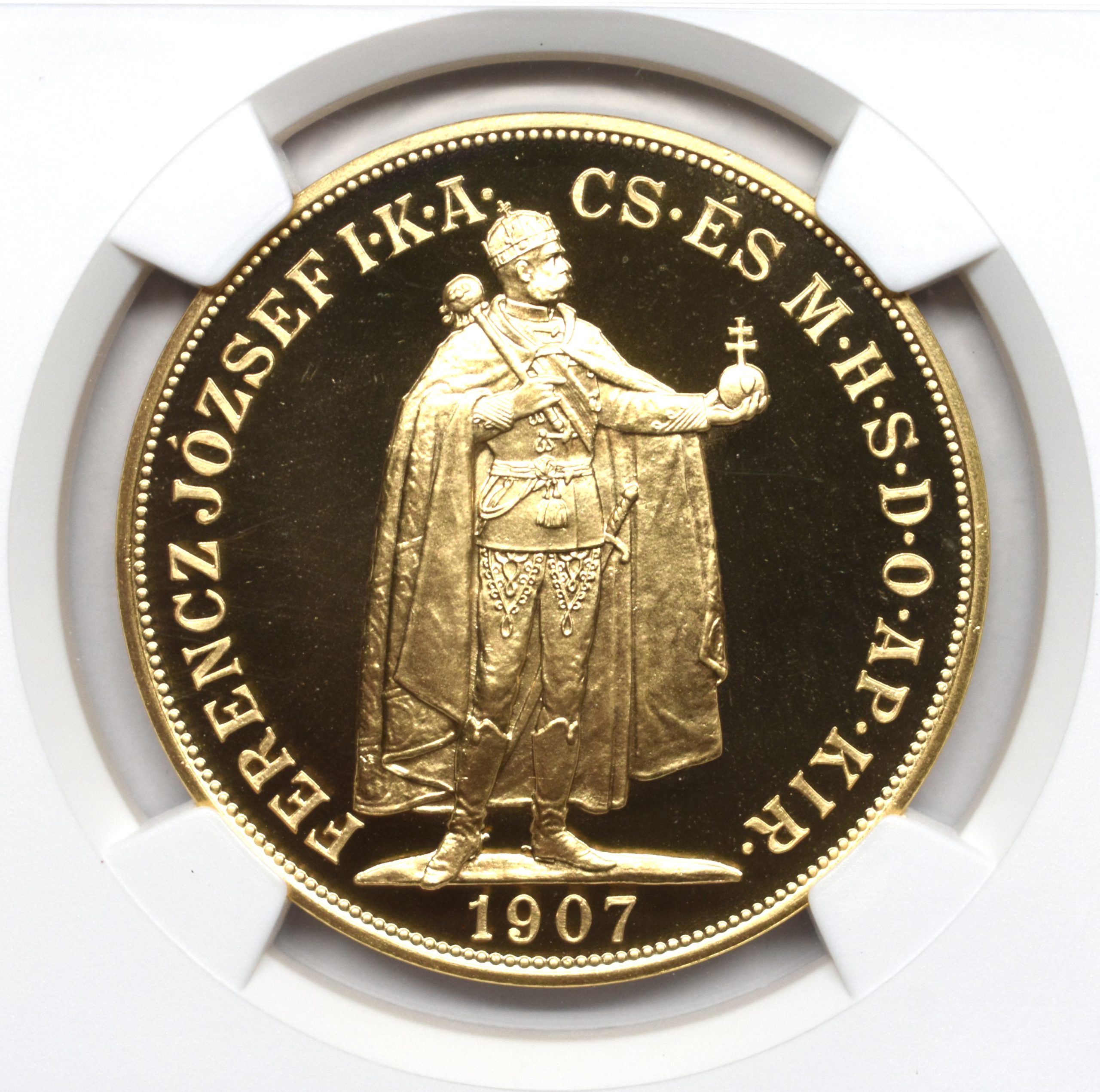 1908年 ハンガリー100コロナ・リストライク金貨【NGC鑑定 MS67】 - 旧 
